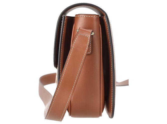 Céline Bolsa Celine Classique Triomphe em lona marrom e couro de bezerro - vue 4