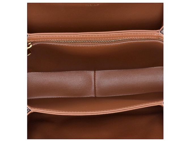 Céline Bolsa Celine Classique Triomphe em lona marrom e couro de bezerro - vue 7