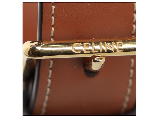 Céline Bolsa Celine Classique Triomphe em lona marrom e couro de bezerro - vue 9