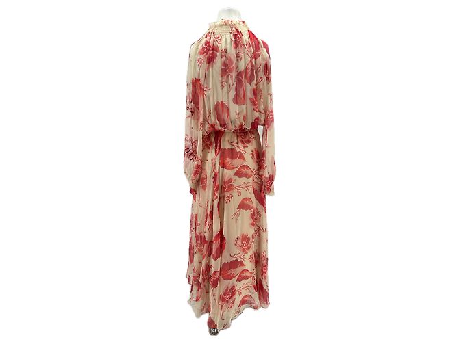 Fendi Rote Seidenkleid mit Blumen und Unterkleid - Ansicht 2