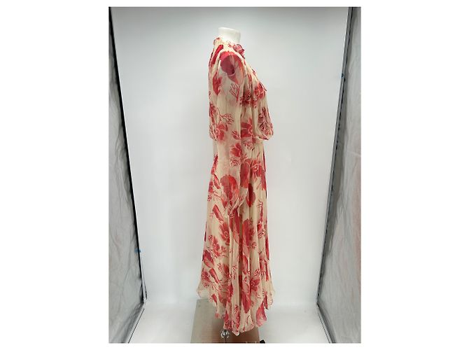 Fendi Rote Seidenkleid mit Blumen und Unterkleid - Ansicht 3
