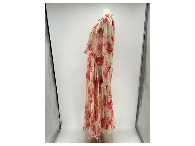 Fendi Rote Seidenkleid mit Blumen und Unterkleid - Ansicht 4