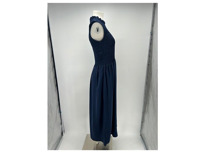 Autre Marque Vestido largo de satén marino sin mangas Azul marino - vista 3