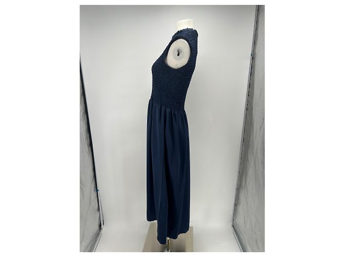 Autre Marque Vestido largo de satén marino sin mangas Azul marino - vista 4