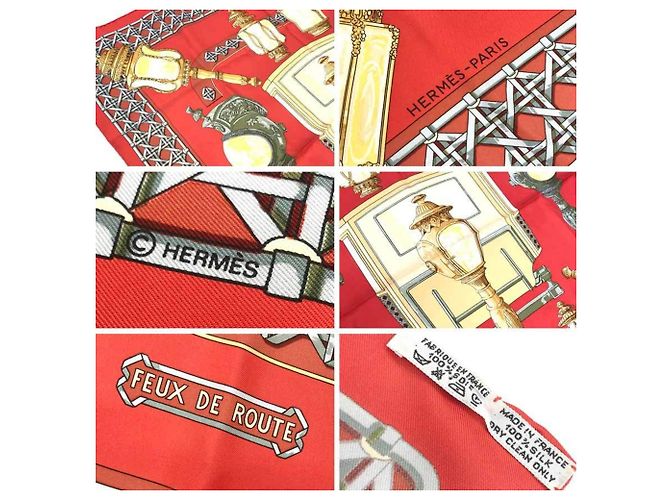Bufanda de seda roja Hermès "Feux de Route" - vista 2