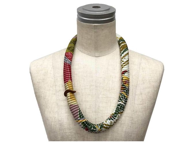 Colar de seda plissada Petit H da Hermès Branco Multicor - vista 2