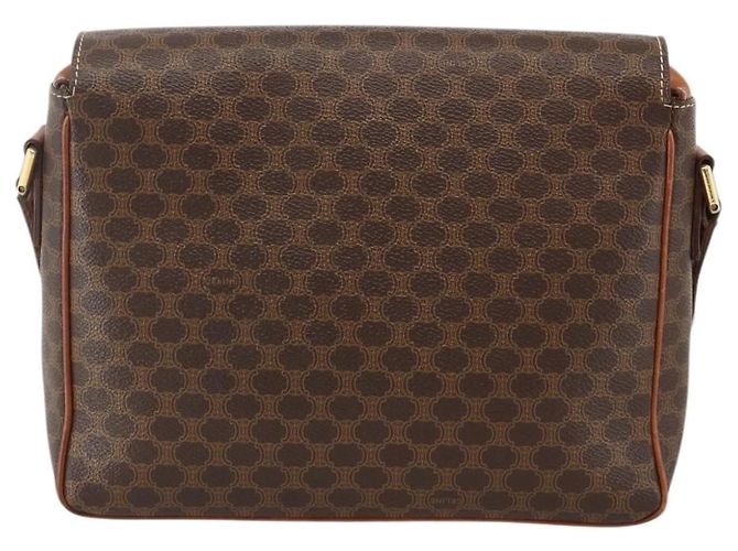 Céline Celine Vintage Macadam Circle Logo Canvas and Leather Marrone - vista 2