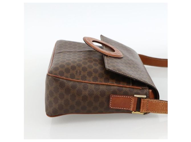 Céline Celine Vintage Macadam Circle Logo Canvas and Leather Marrone - vista 4