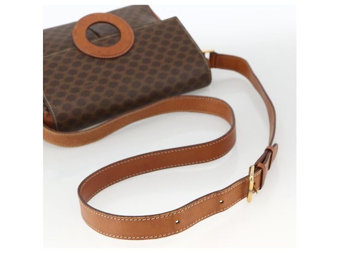 Céline Celine Vintage Macadam Circle Logo Canvas and Leather Marrone - vista 7