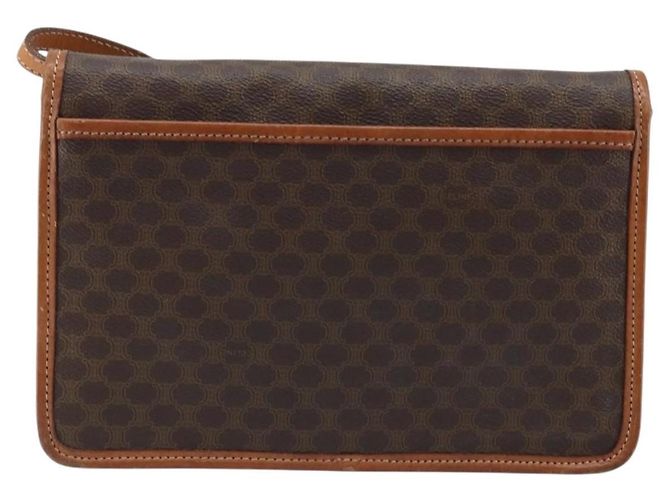 Céline Celine Vintage Macadam Circle Logo Canvas and Leather Marrone - vista 2