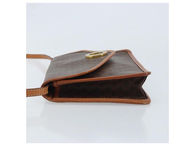 Céline Celine Vintage Macadam Circle Logo Canvas and Leather Marrone - vista 4