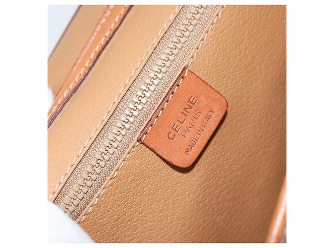 Céline Celine Vintage Macadam Circle Logo Canvas and Leather Marrone - vista 6