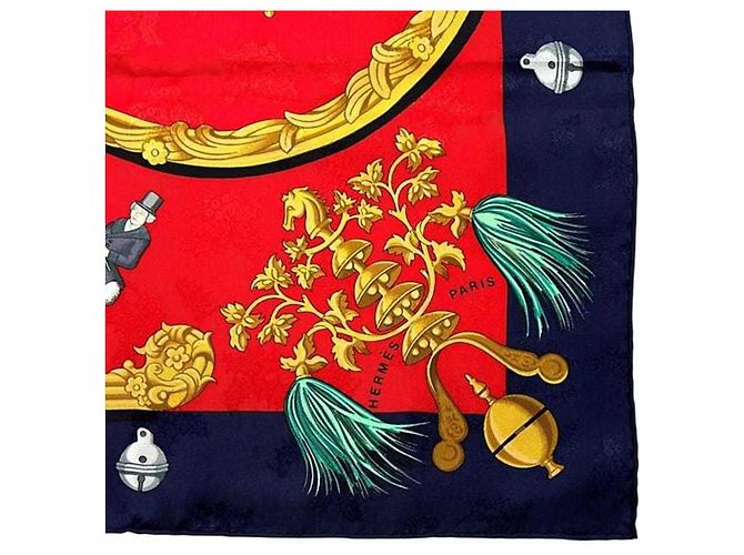 Sciarpa Hermès Carre 90 in seta rossa e blu navy Rosso - vista 4