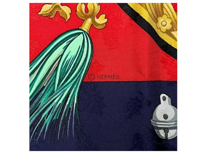 Sciarpa Hermès Carre 90 in seta rossa e blu navy Rosso - vista 6