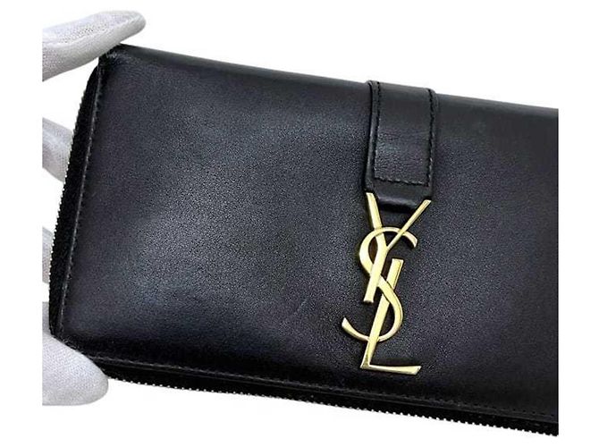 Runder Langer Geldbeutel von Saint Laurent - Schwarzes Leder - Ansicht 8