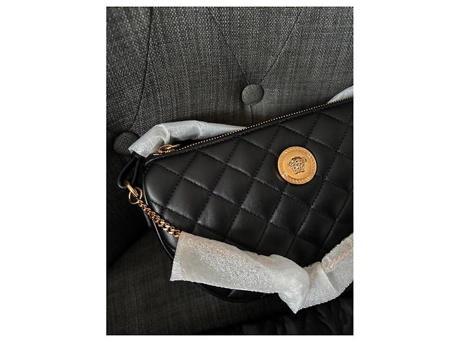 Borsa a spalla Versace in pelle trapuntata nera Nero - vista 9