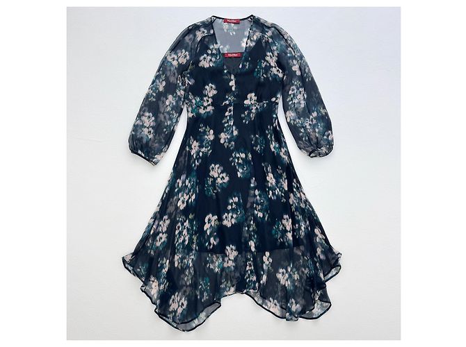 Max Mara Studio Seidenkleid blau mit Blumenmuster - Ansicht 2