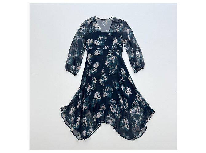 Max Mara Studio Seidenkleid blau mit Blumenmuster - Ansicht 3