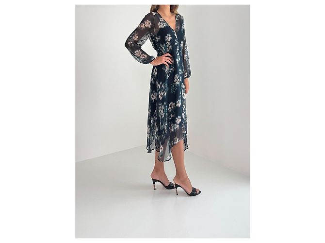 Max Mara Studio Seidenkleid blau mit Blumenmuster - Ansicht 4