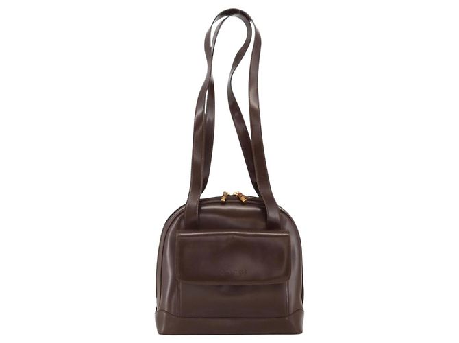 Borsa Tote Bamboo GUCCI Pelle lucida Marrone Oro Auth bs34270 D'oro - vista 13
