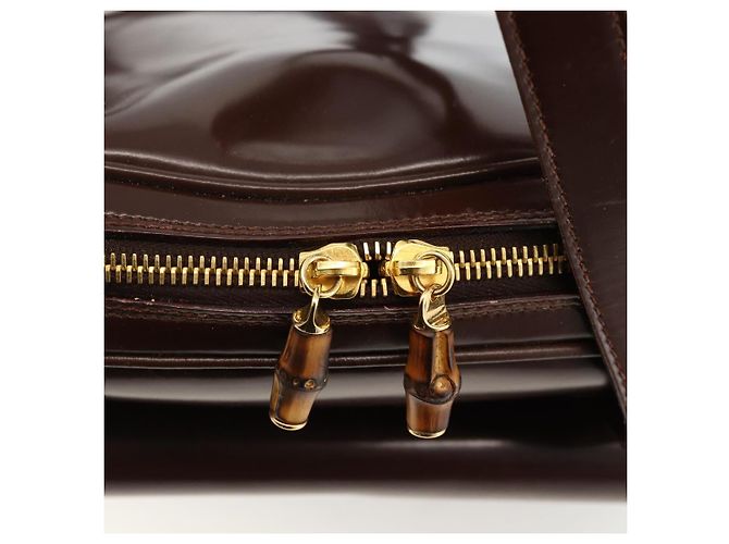 Borsa Tote Bamboo GUCCI Pelle lucida Marrone Oro Auth bs34270 D'oro - vista 17