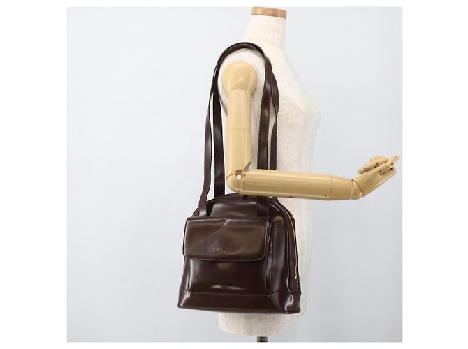 Borsa Tote Bamboo GUCCI Pelle lucida Marrone Oro Auth bs34270 D'oro - vista 23