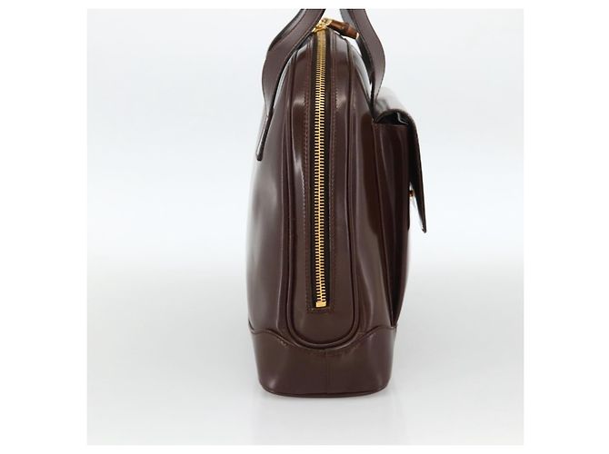 Borsa Tote Bamboo GUCCI Pelle lucida Marrone Oro Auth bs34270 D'oro - vista 3