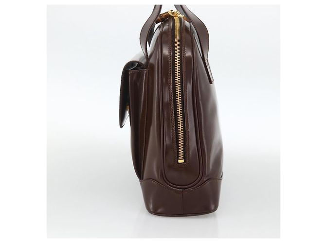Borsa Tote Bamboo GUCCI Pelle lucida Marrone Oro Auth bs34270 D'oro - vista 4