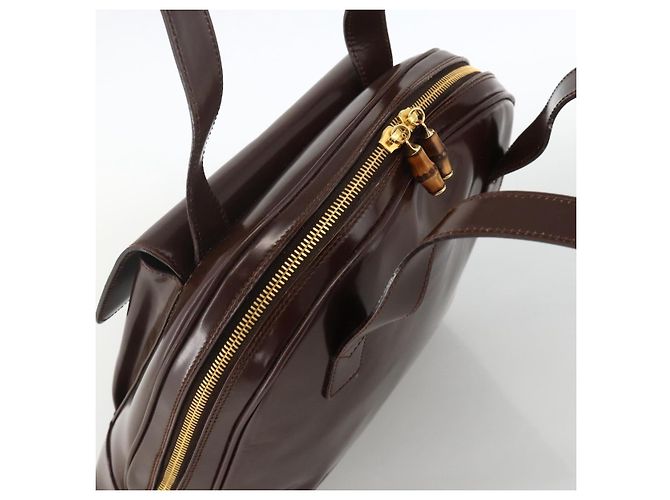 Borsa Tote Bamboo GUCCI Pelle lucida Marrone Oro Auth bs34270 D'oro - vista 6