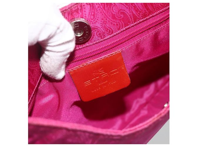 Borsa a Spalla ETRO in Nylon Rosa Argento Auth 174701A - vista 12