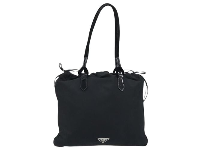 PRADA Borsa a mano in nylon nero argento Auth YKZ113 - vista 13