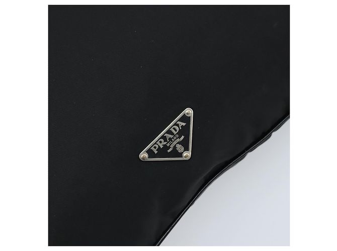 PRADA Borsa a mano in nylon nero argento Auth YKZ113 - vista 17