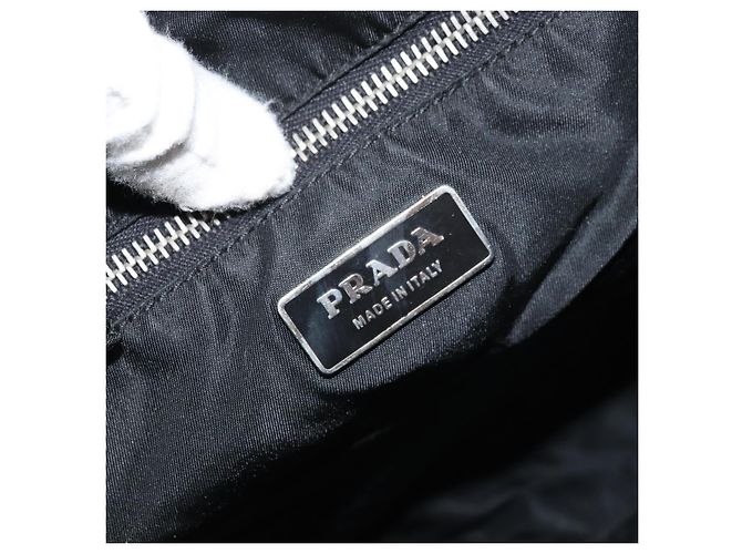 PRADA Borsa a mano in nylon nero argento Auth YKZ113 - vista 18