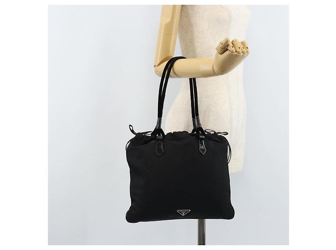 PRADA Borsa a mano in nylon nero argento Auth YKZ113 - vista 23