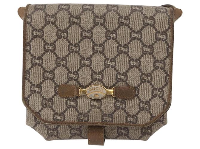 Bolso de Hombro GUCCI GG Plus Supreme PVC Beige Oro Auth ka3753 Dorado - vista 13