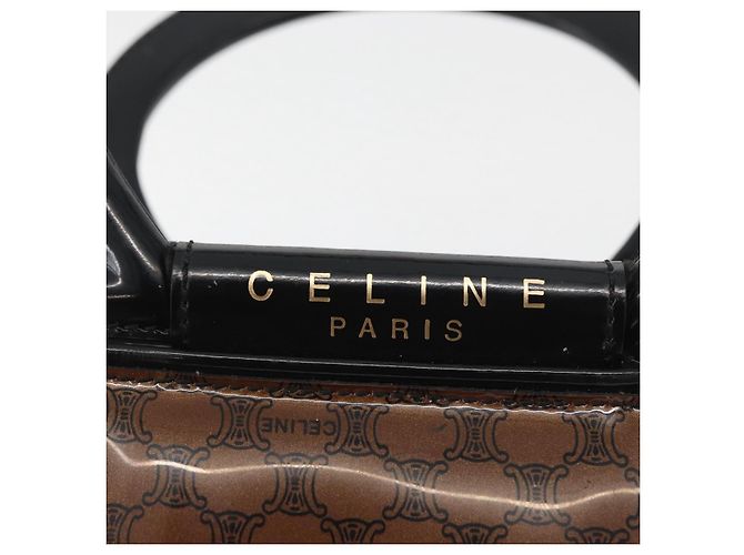 Céline Borsa a mano in tela Macadam CELINE in vinile marrone e oro Auth bs34426 D'oro - vista 10