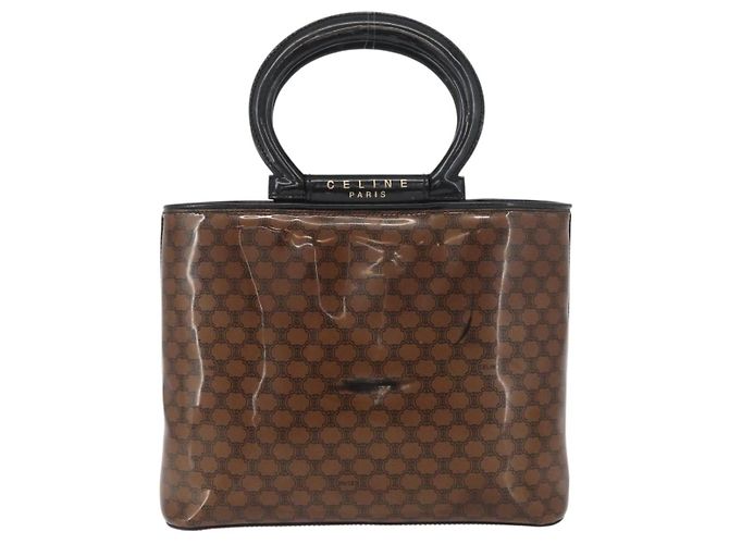 Céline Borsa a mano in tela Macadam CELINE in vinile marrone e oro Auth bs34426 D'oro - vista 13
