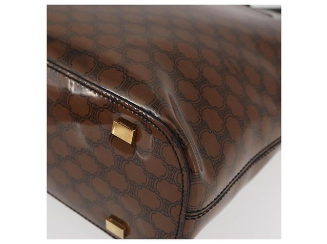 Céline Borsa a mano in tela Macadam CELINE in vinile marrone e oro Auth bs34426 D'oro - vista 14