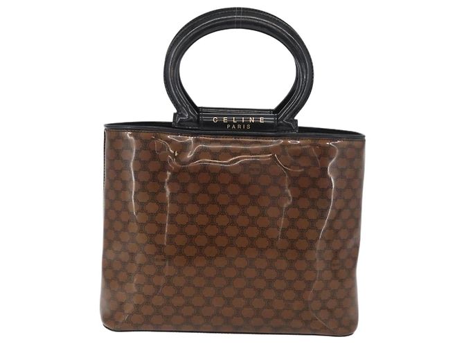 Céline Borsa a mano in tela Macadam CELINE in vinile marrone e oro Auth bs34426 D'oro - vista 2