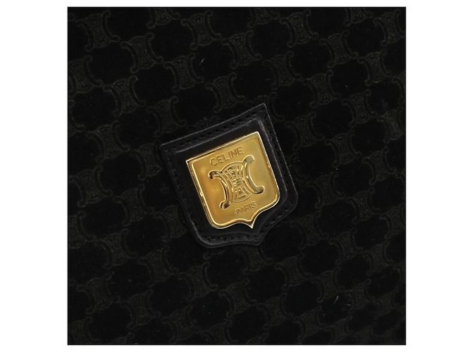 Céline Borsa a Spalla in Tela Macadam CELINE Camoscio Nero Oro Auth YKZ1464 D'oro - vista 18