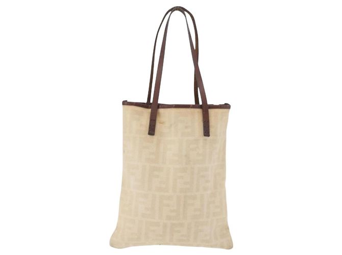 FENDI Zucca Canvas Tote Bag Beige Silber Auth hk3658 - Ansicht 2