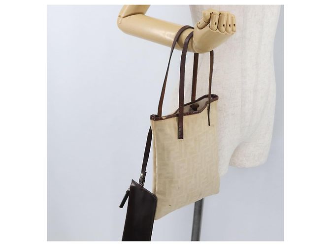 FENDI Zucca Canvas Tote Bag Beige Silber Auth hk3658 - Ansicht 23