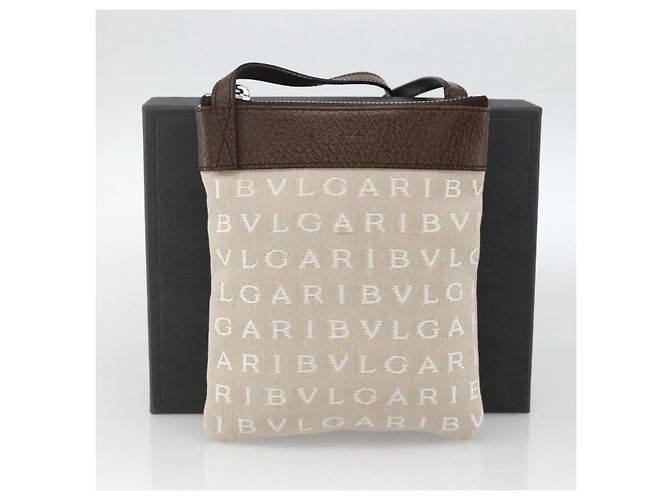 Bulgari Borsa a Spalla BVLGARI Logo Mania Canvas Beige Argento Auth INZ044A - vista 12