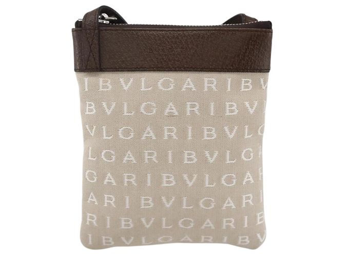 Bulgari Borsa a Spalla BVLGARI Logo Mania Canvas Beige Argento Auth INZ044A - vista 13