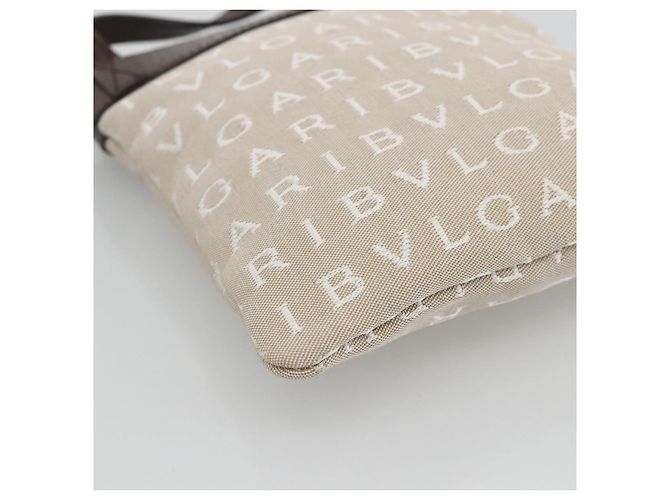 Bulgari Borsa a Spalla BVLGARI Logo Mania Canvas Beige Argento Auth INZ044A - vista 15