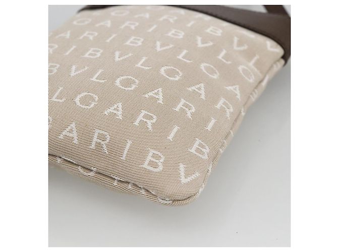 Bulgari Borsa a Spalla BVLGARI Logo Mania Canvas Beige Argento Auth INZ044A - vista 16