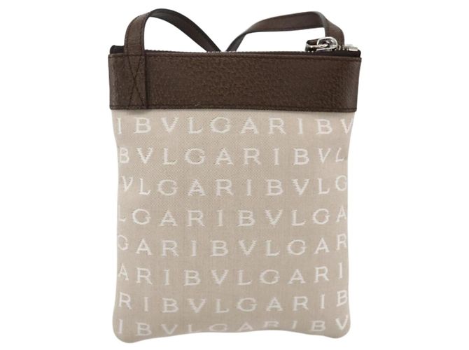 Bulgari Borsa a Spalla BVLGARI Logo Mania Canvas Beige Argento Auth INZ044A - vista 2