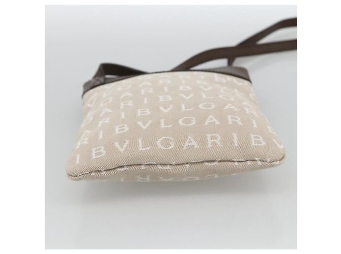 Bulgari Borsa a Spalla BVLGARI Logo Mania Canvas Beige Argento Auth INZ044A - vista 5