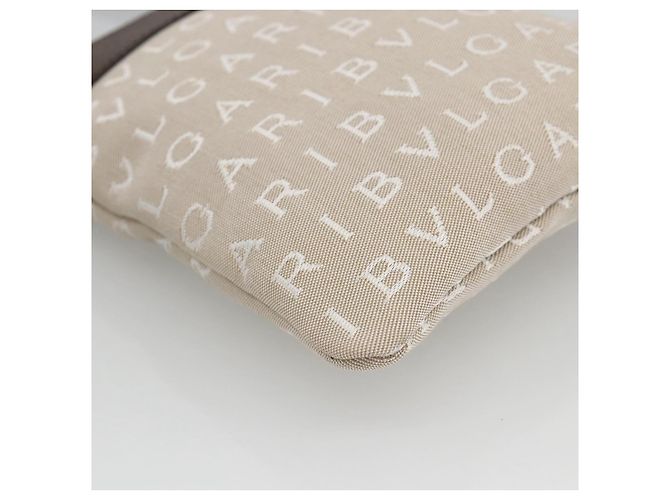 Bulgari Borsa a Spalla BVLGARI Logo Mania Canvas Beige Argento Auth INZ044A - vista 9