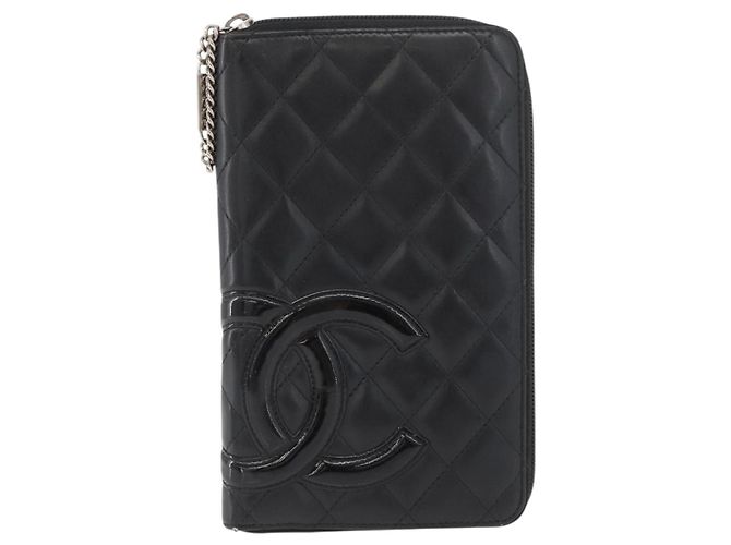 CHANEL Portafoglio Linea Cambon Pelle Nera Argento CC Auth 163865 Nero - vista 13